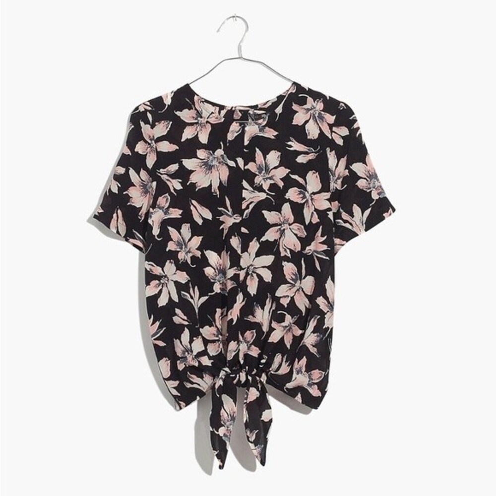 Madewell Silk Button-Back Tie Tee Top in Winter Orchid Blouse Size XXS